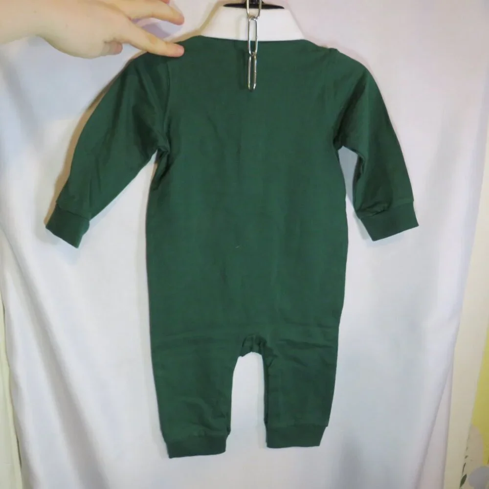 Baby Hunter Green & White bodysuit with formal collar 100% cotton Chaps